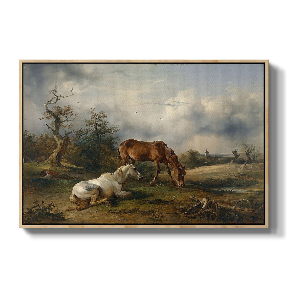 Two Horses on the Pasture, c. 1825 - Floater Framed Canvas Print