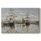 Canvas art print portraying large ships docked along the Seine with masts rising against soft sky, set against a white background