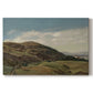 Canvas art print portraying a panoramic view of Oslo landscape with church and rolling hills under open sky, set against a white background