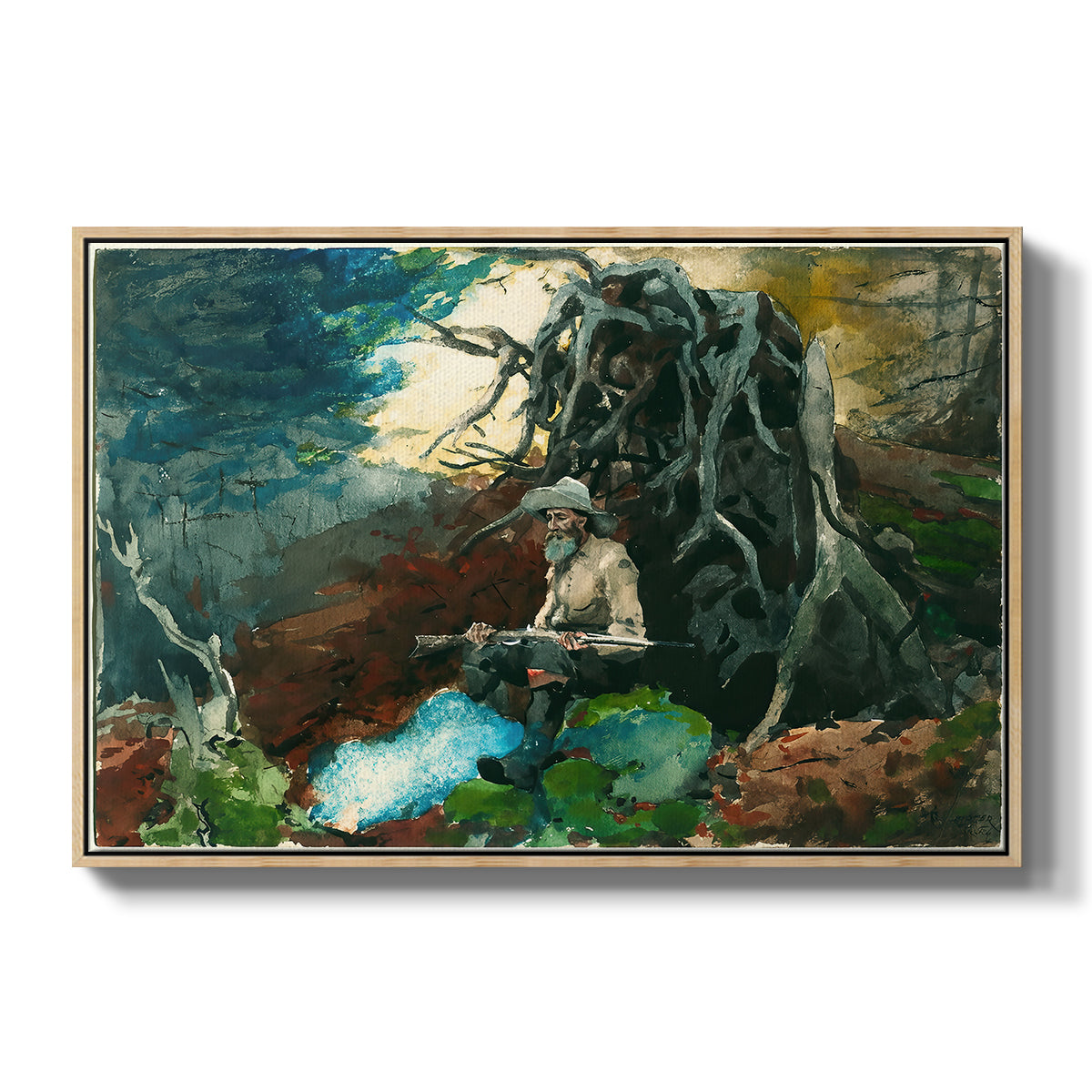 Campfire, Adirondacks, 1892 - Floater Framed Canvas Print