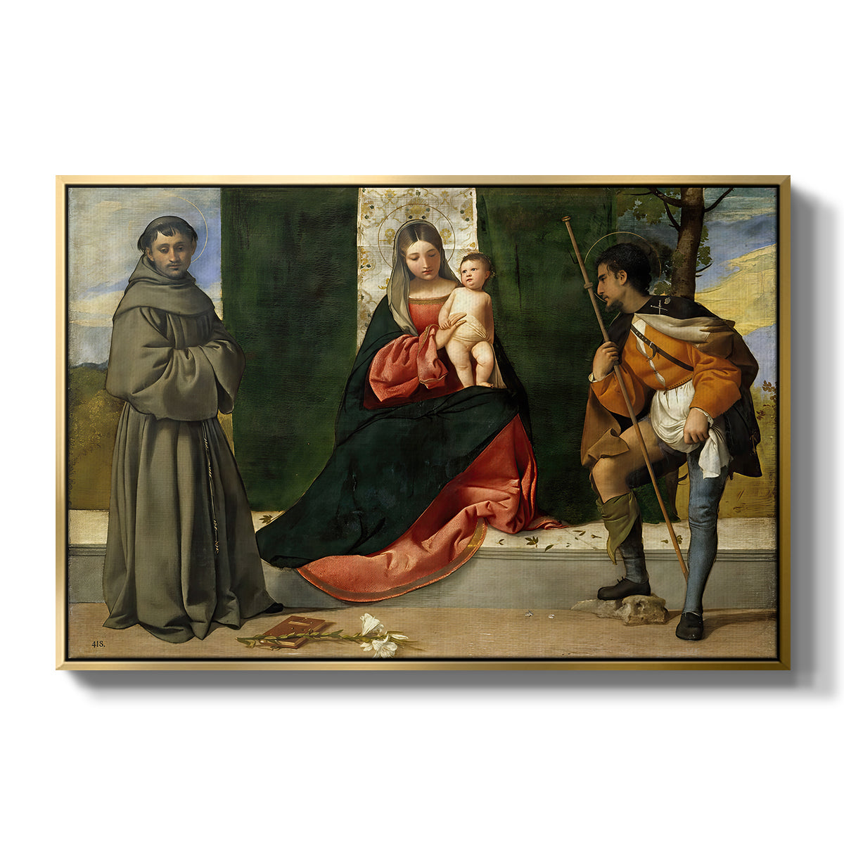 Madonna and Child with Saints Anthony of Padua and Roch, c. 1510 - Floater Framed Canvas Print