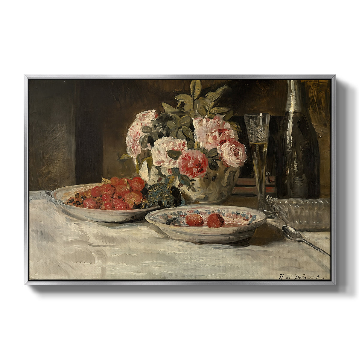 Strawberries and Champagne, c. 1881-1885 - Floater Framed Canvas Print