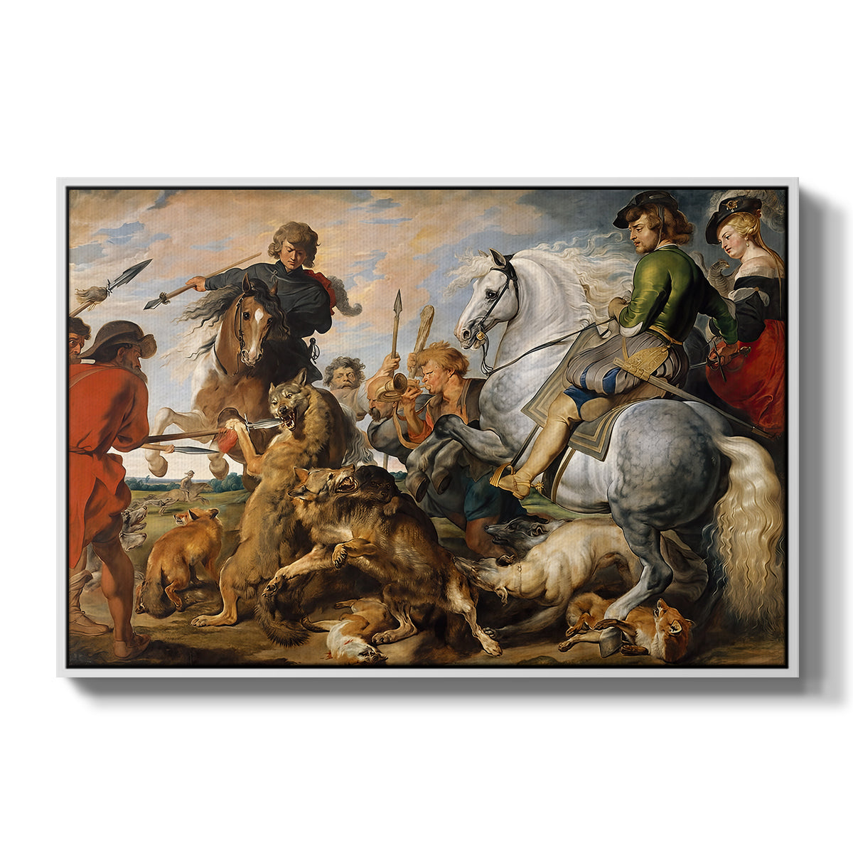 The Wolf and Fox Hunt, c. 1616 - Floater Framed Canvas Print
