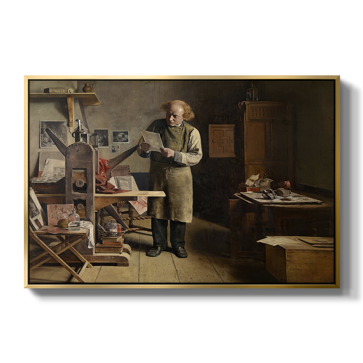 The Plate Printer, 1875 - Floater Framed Canvas Print