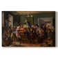 Canvas art print portraying a crowded interior with people gathered for auction activity, set against a white background