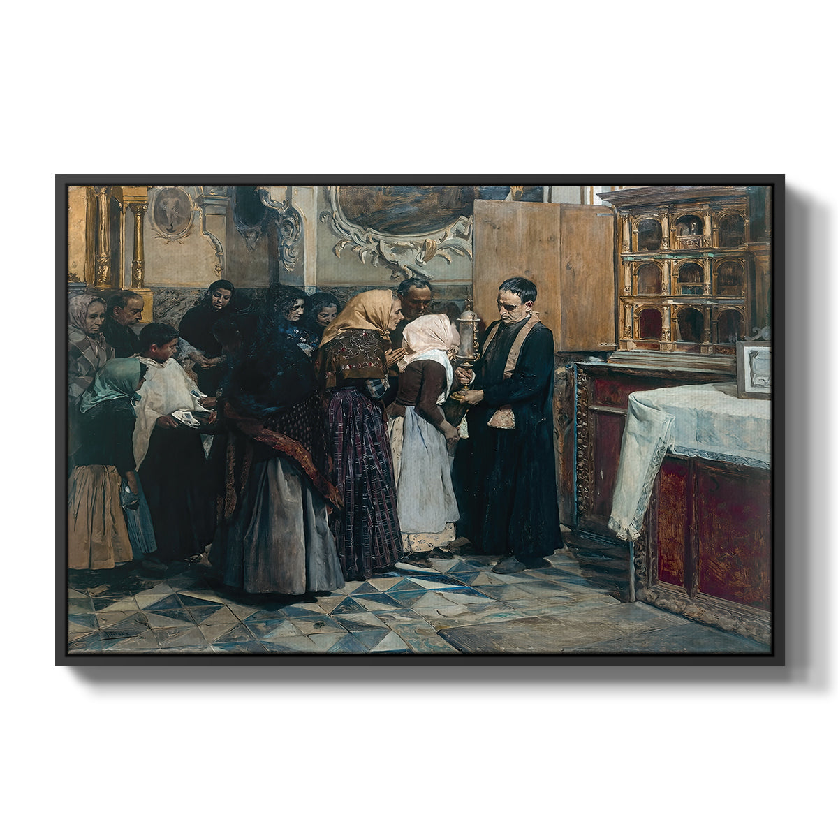 Kissing the Relic, 1893 - Floater Framed Canvas Print