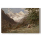 Canvas art print portraying a mountainous landscape with rugged terrain and distant peaks, set against a white background