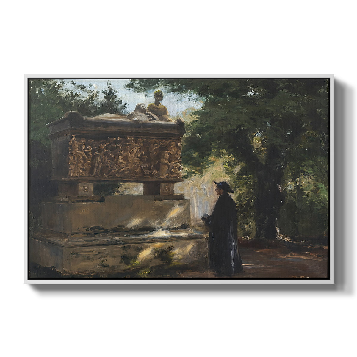 A Catholic Priest in Front of a Sarcophagus, c. 1857 - Floater Framed Canvas Print