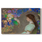 Canvas art print portraying a young woman in profile with soft decorative background, set against a white background