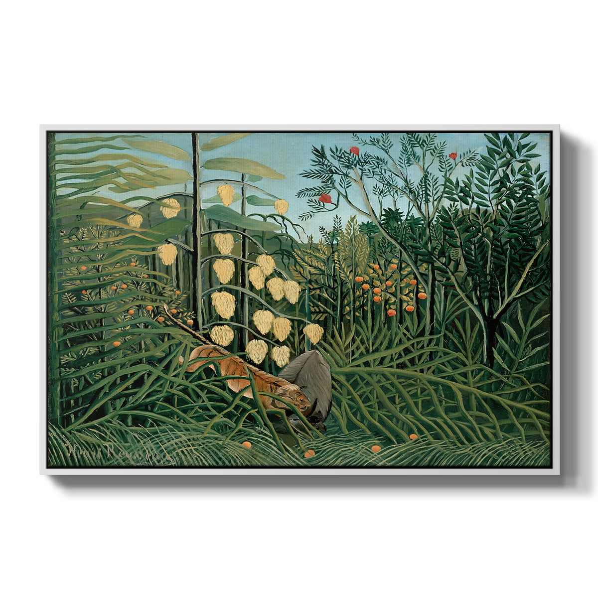 Fight Between a Tiger and a Buffalo, 1908 - Floater Framed Canvas Print