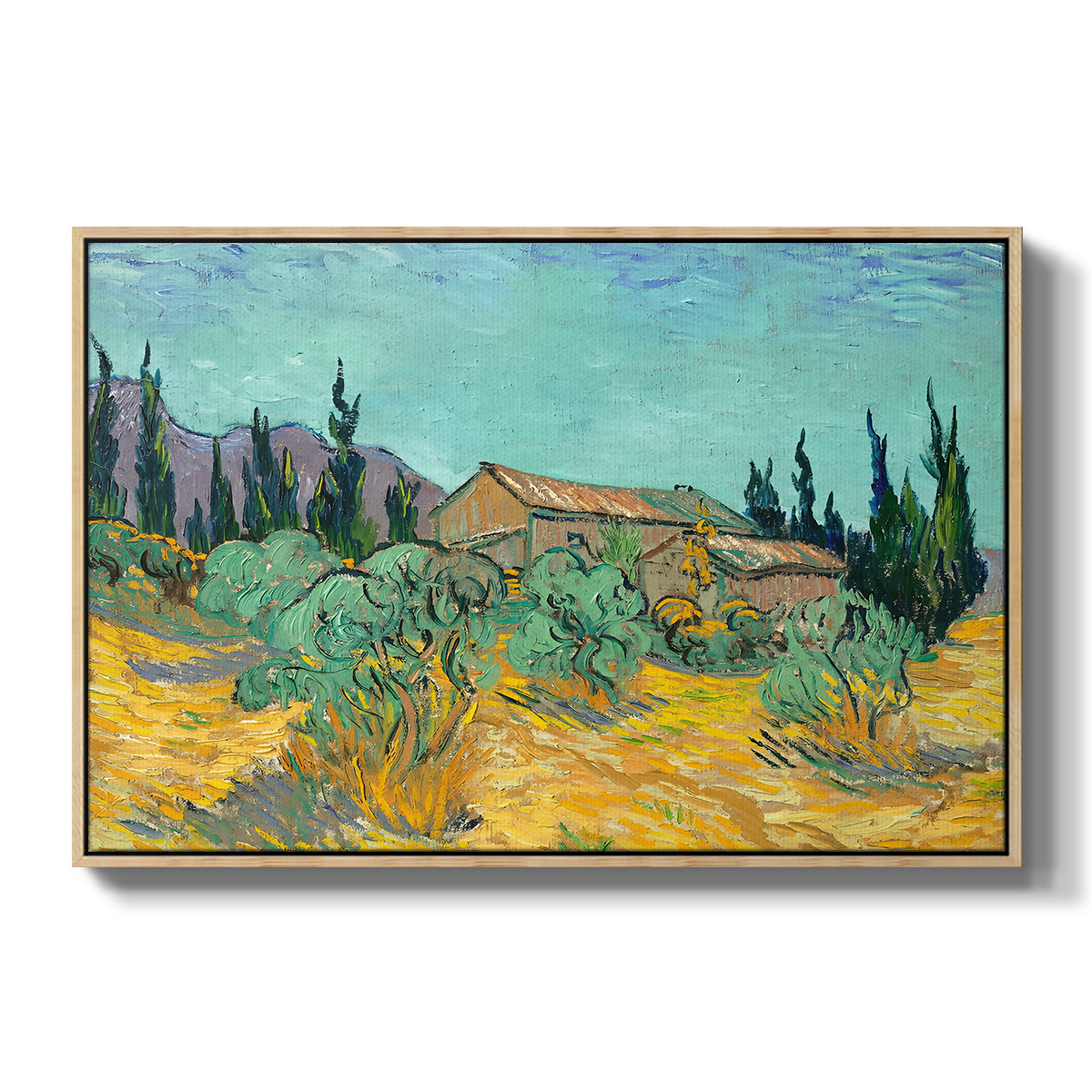 Wooden Sheds Among the Olive Trees and Cypresses, 1889 - Floater Framed Canvas Print