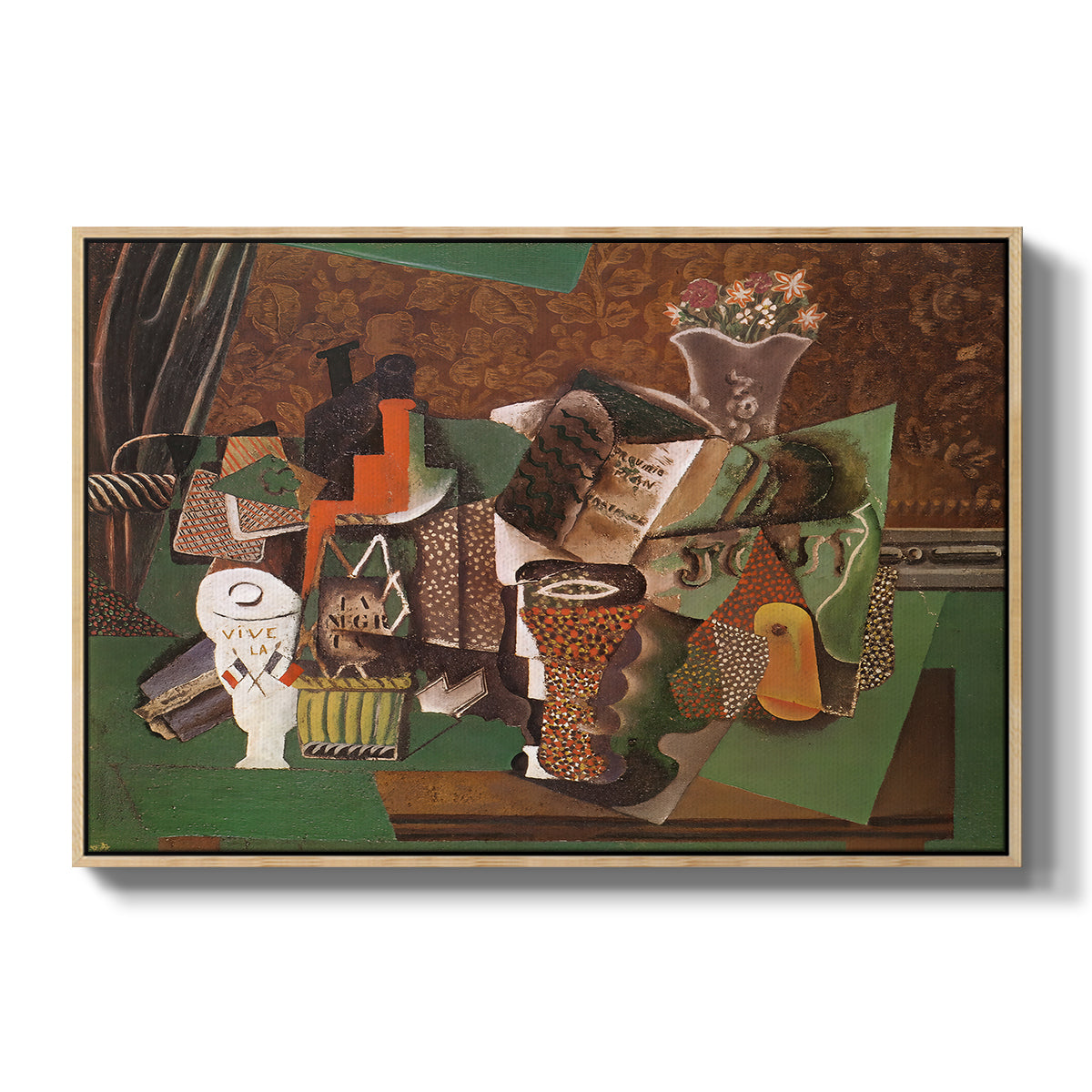 Playing Cards, Glasses, Bottle of Rum: "Vive la France", 1914-1915 - Floater Framed Canvas Print
