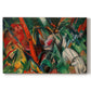 Canvas art print portraying an abstract composition suggesting rainfall through diagonal lines and color patterns, set against a white background