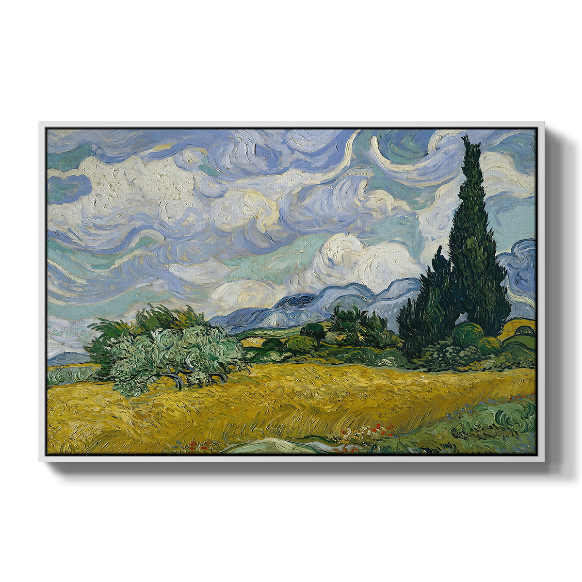 Wheat Field with Cypresses, 1889 - Floater Framed Canvas Print