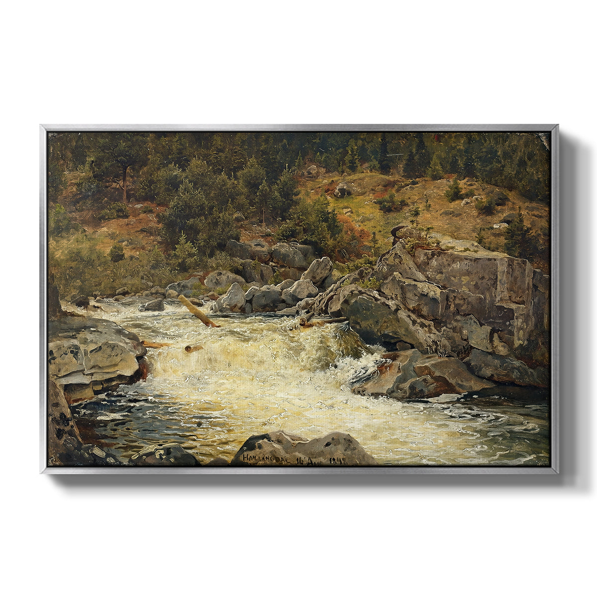 Waterfall in Hallingdal, 1848 - Floater Framed Canvas Print