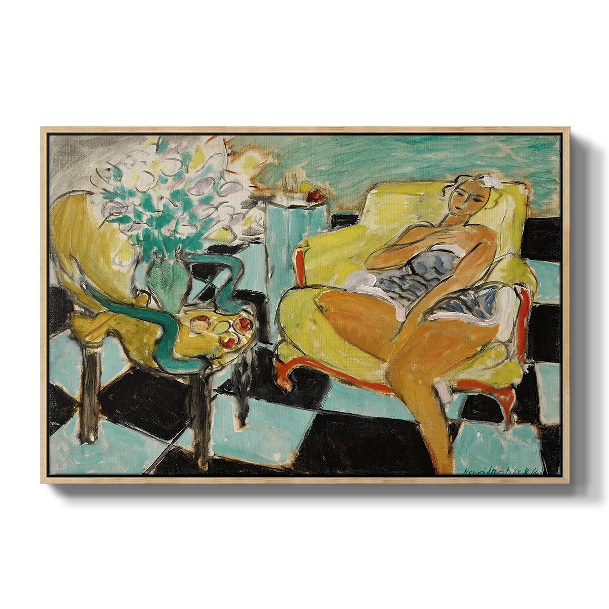 Seated Woman with Flower, 1942 - Floater Framed Canvas Print
