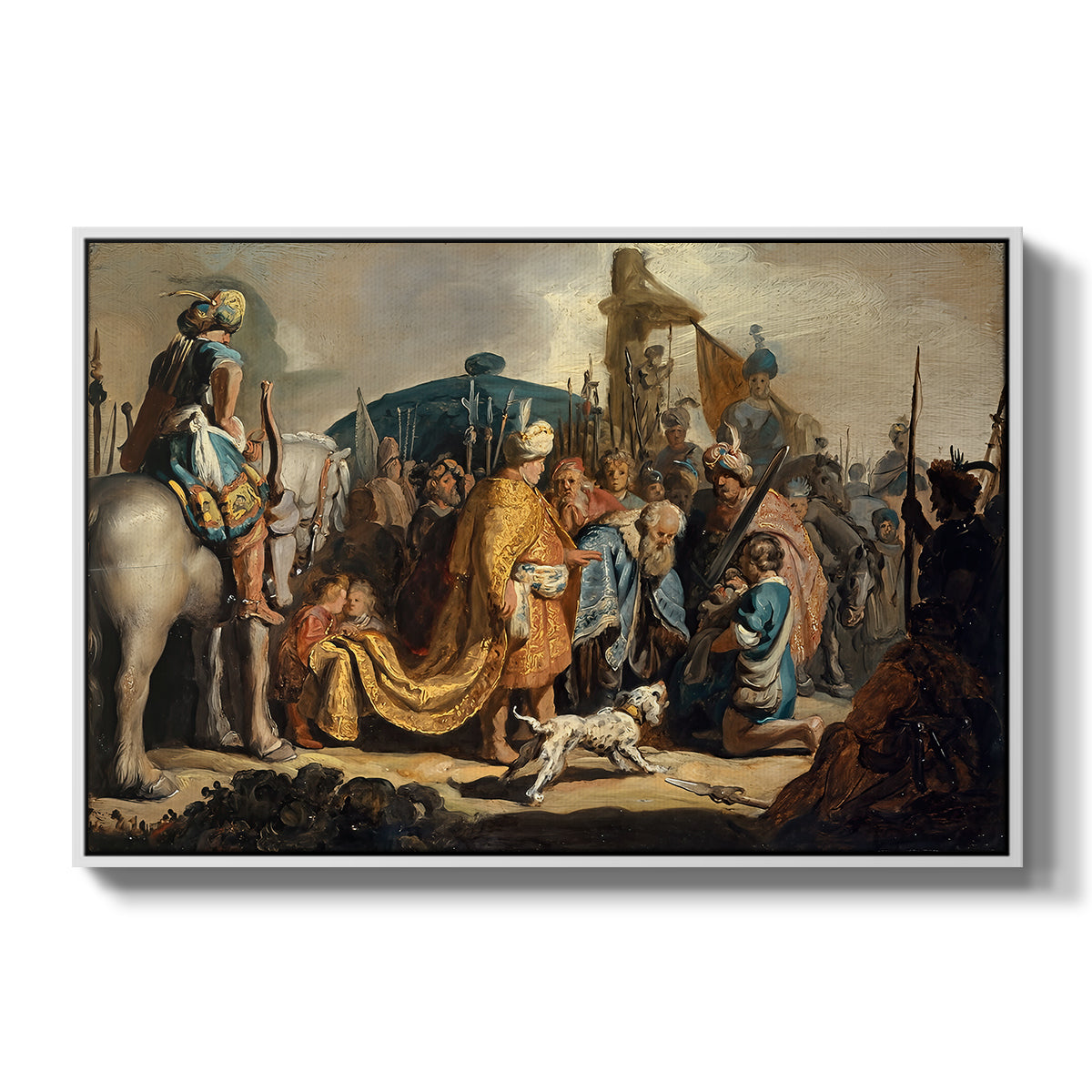David with Goliath's Head in front of Saul, for Rembrandt, 1627 - Floater Framed Canvas Print