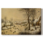 Canvas art print portraying a village scene with skaters on frozen river, set against a white background