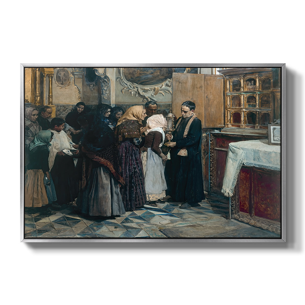 Kissing the Relic, 1893 - Floater Framed Canvas Print