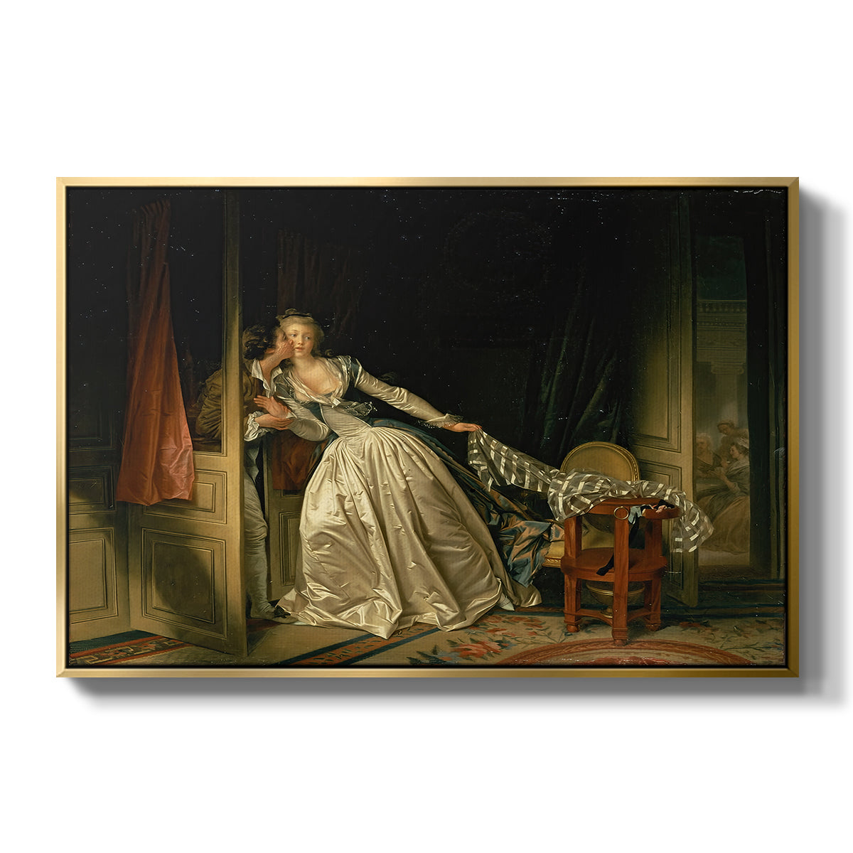 The Stolen Kiss (Le Baiser à la dérobée), c. 1788 - Floater Framed Canvas Print