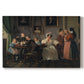 Canvas art print portraying a family group posed indoors around table with multiple figures, set against a white background