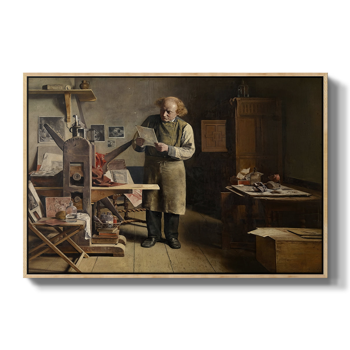 The Plate Printer, 1875 - Floater Framed Canvas Print