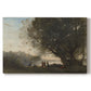 Canvas art print portraying figures dancing beneath trees beside calm lakeside setting, set against a white background