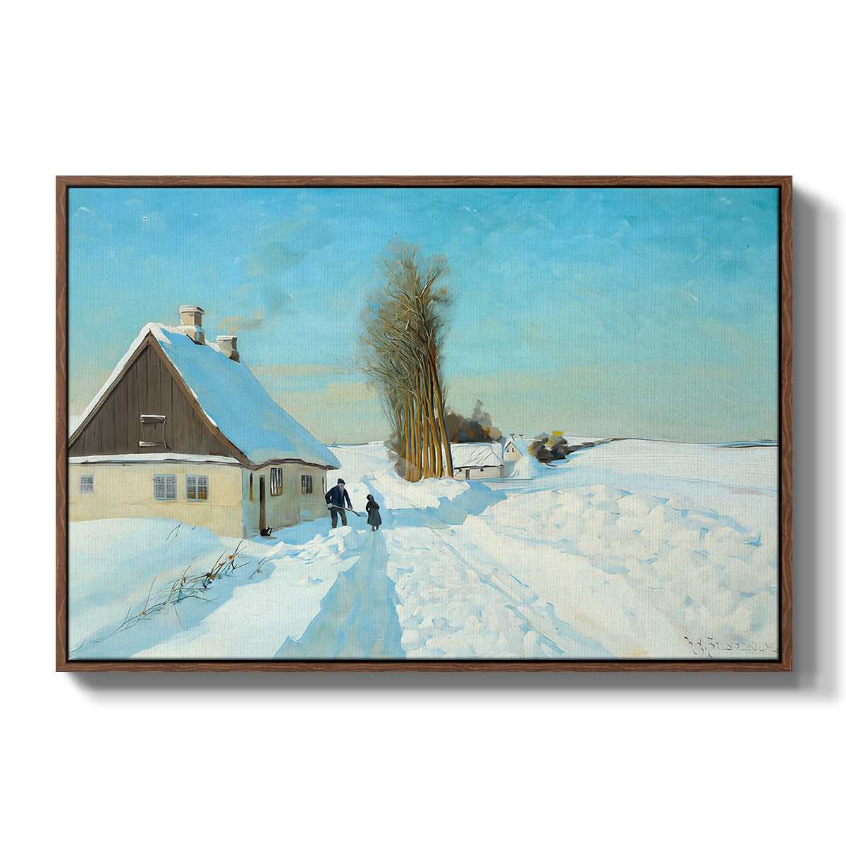 Shoveling Snow on a Beautiful Winter Day, c. 1898 - Floater Framed Canvas Print