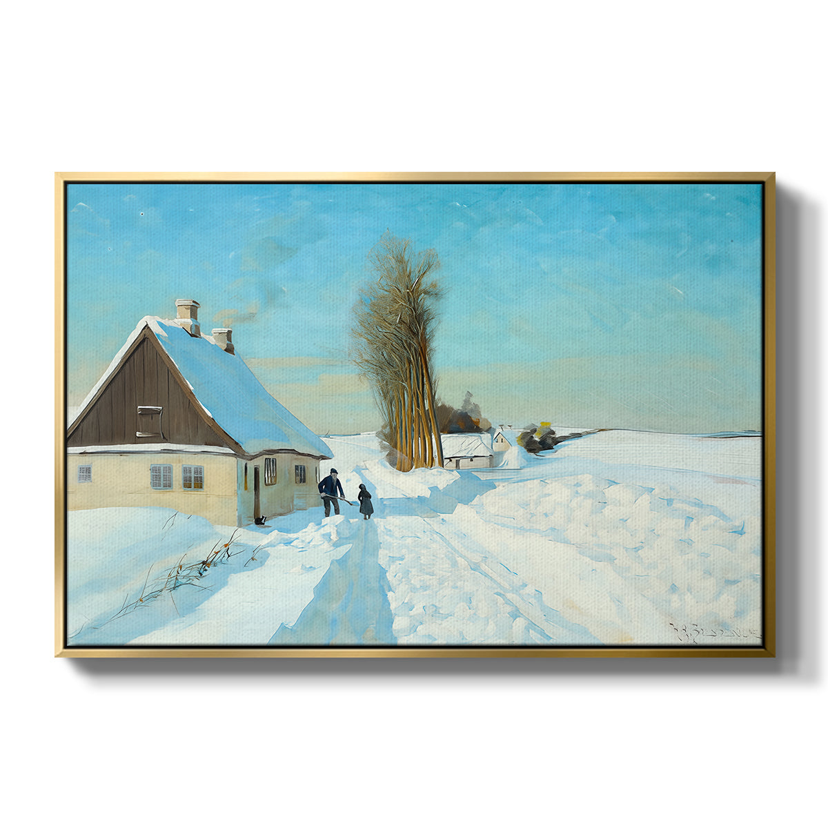 Shoveling Snow on a Beautiful Winter Day, c. 1898 - Floater Framed Canvas Print