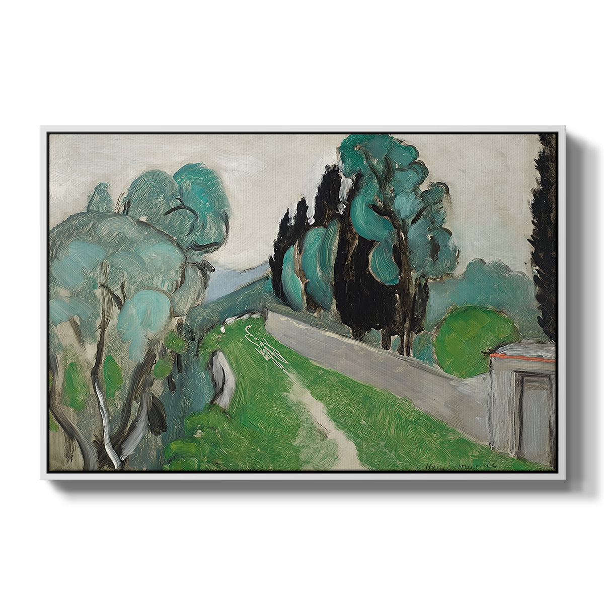 Landscape with Cypresses and Olive Trees near Nice, c. 1918 - Floater Framed Canvas Print
