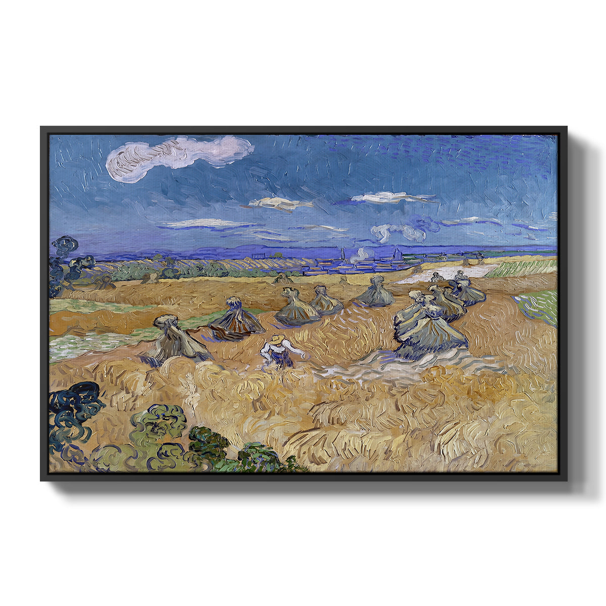 Wheat Field with Reaper, Auvers, 1888 - Floater Framed Canvas Print