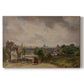 Canvas art print portraying a small cottage among trees in rural setting, set against a white background