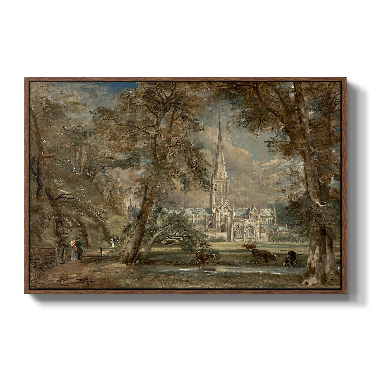 Salisbury Cathedral from the Bishop's Grounds, c. 1822-1823 - Floater Framed Canvas Print