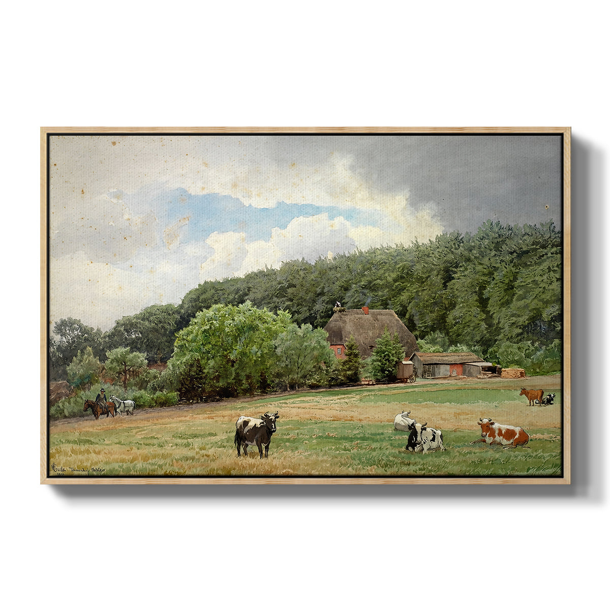 Farm with Grazing Cows (Bondegård med beitende kuer), 1892 - Floater Framed Canvas Print