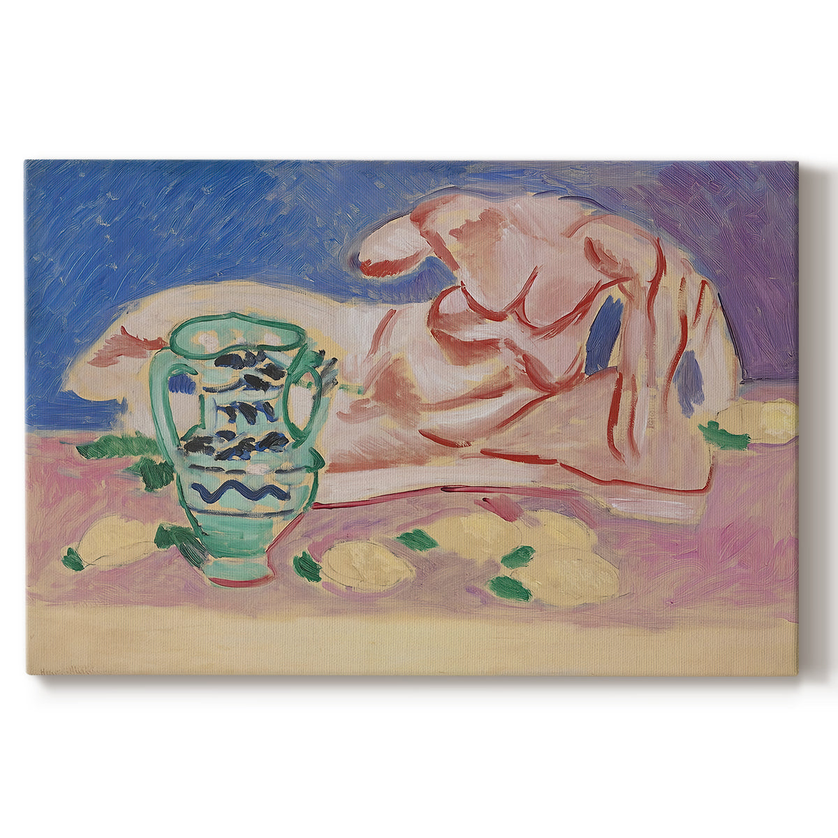 Canvas art print portraying a reclining classical figure rendered in a stylized modern composition, set against a white background