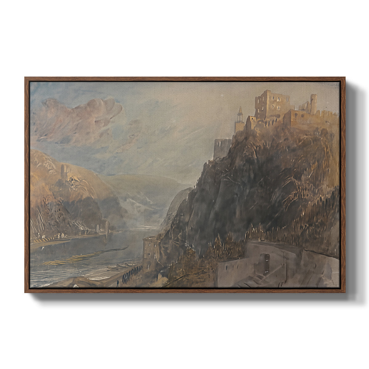 Rheinfels Looking to Katz and Gourhausen, 1817 - Floater Framed Canvas Print