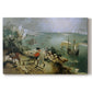 Canvas art print portraying a wide landscape with small figure falling into sea, set against a white background