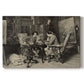 Canvas art print portraying two men seated at table playing chess in detailed interior setting, set against a white background