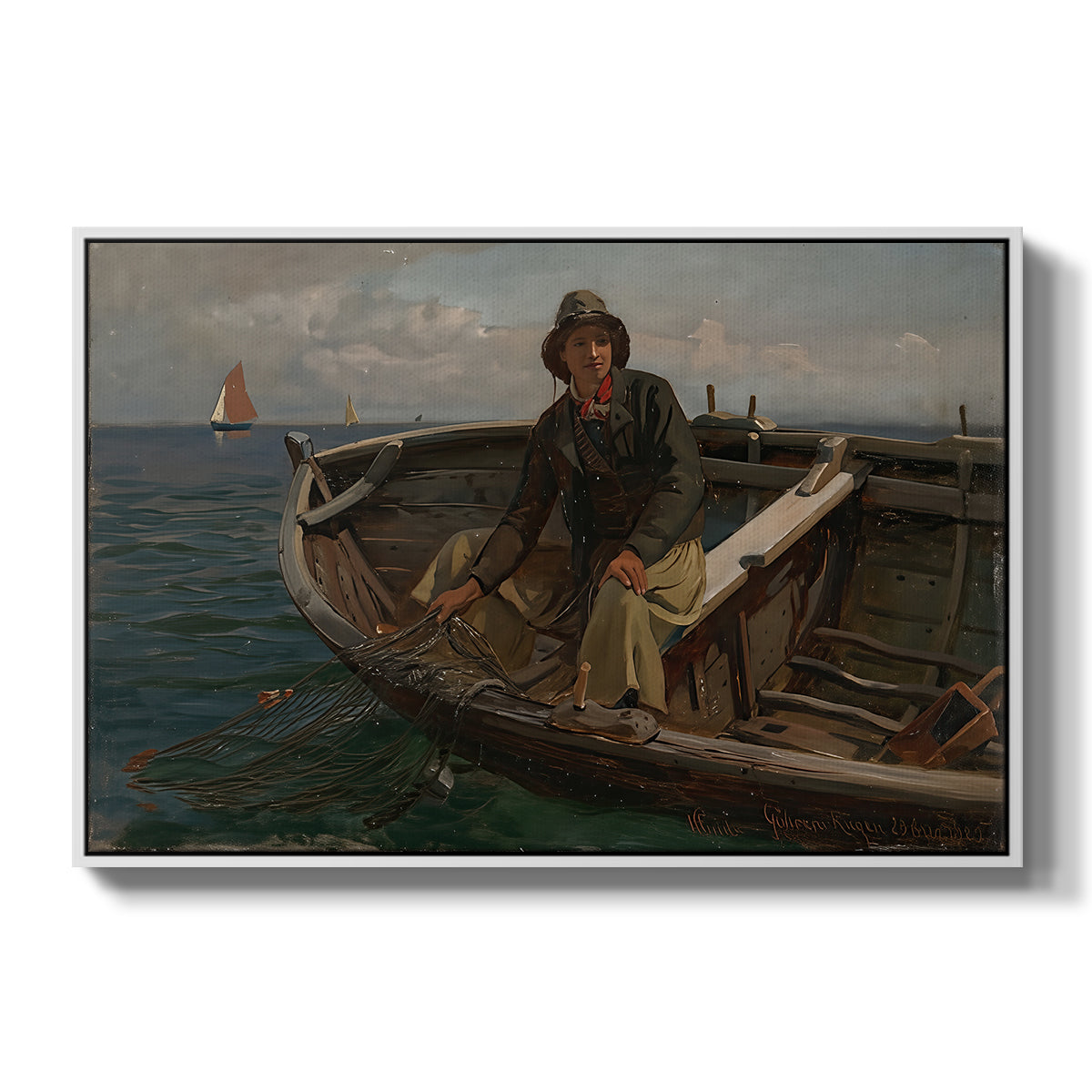 Fishermen from Rügen, 1882 - Floater Framed Canvas Print