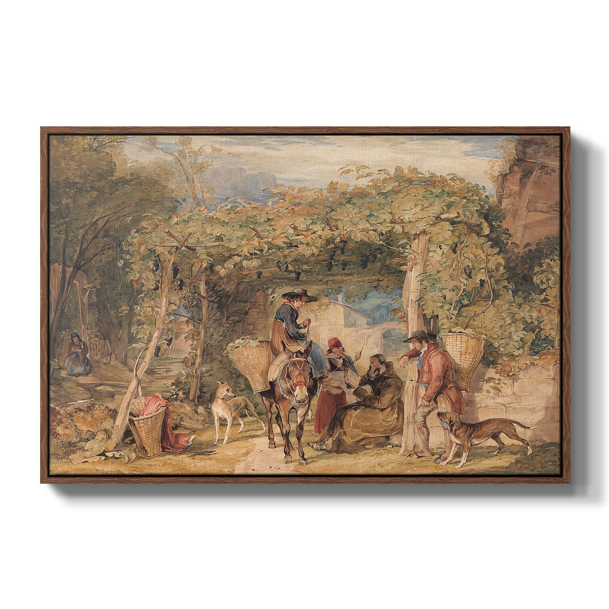 Figures and Animals in a Vineyard, c. 1829 - Floater Framed Canvas Print