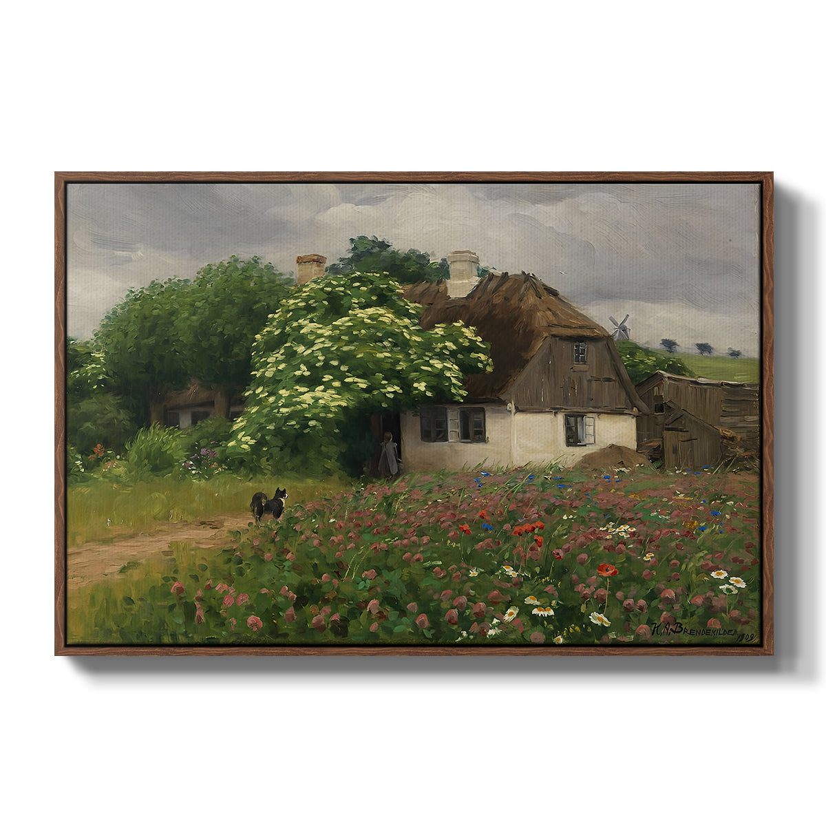 Farmhouse with Meadow Flowers, 1909 - Floater Framed Canvas Print