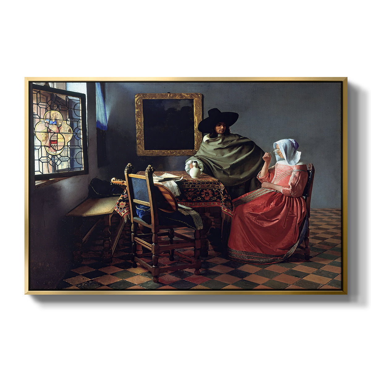 The Glass of Wine, c. 1660 - Floater Framed Canvas Print