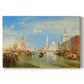 Canvas art print portraying a Venetian waterfront with boats and iconic buildings, set against a white background
