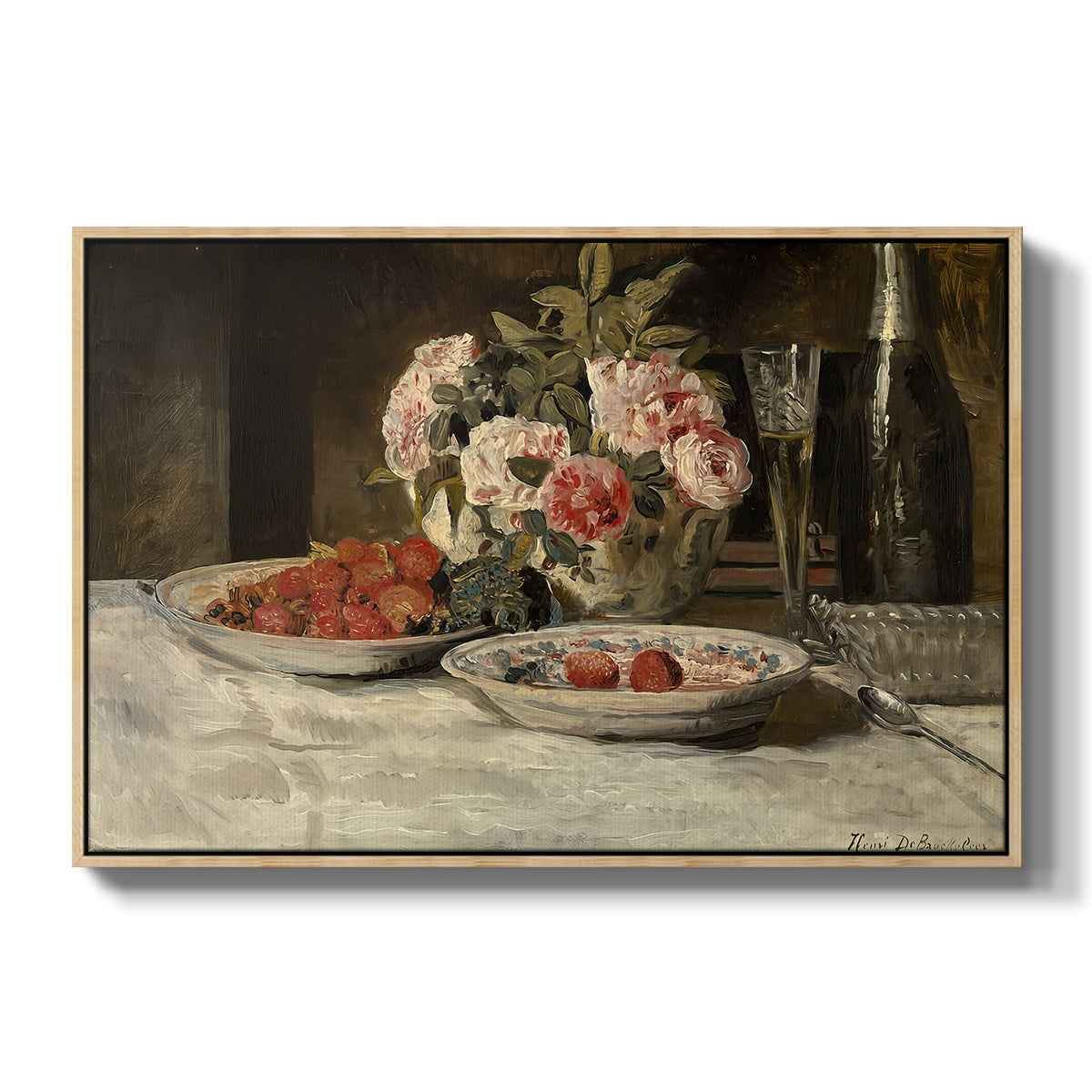 Strawberries and Champagne, c. 1881-1885 - Floater Framed Canvas Print