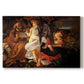 Canvas art print portraying the Holy Family resting in landscape with angel playing violin, set against a white background