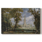 Canvas art print portraying a cathedral rising above landscape with trees, set against a white background