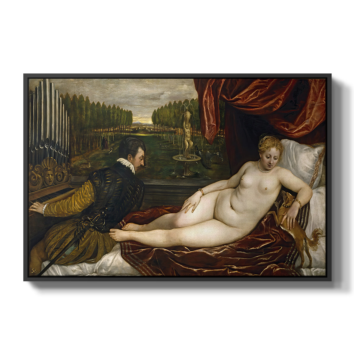 Venus with an Organist and a Dog, c. 1550 - Floater Framed Canvas Print