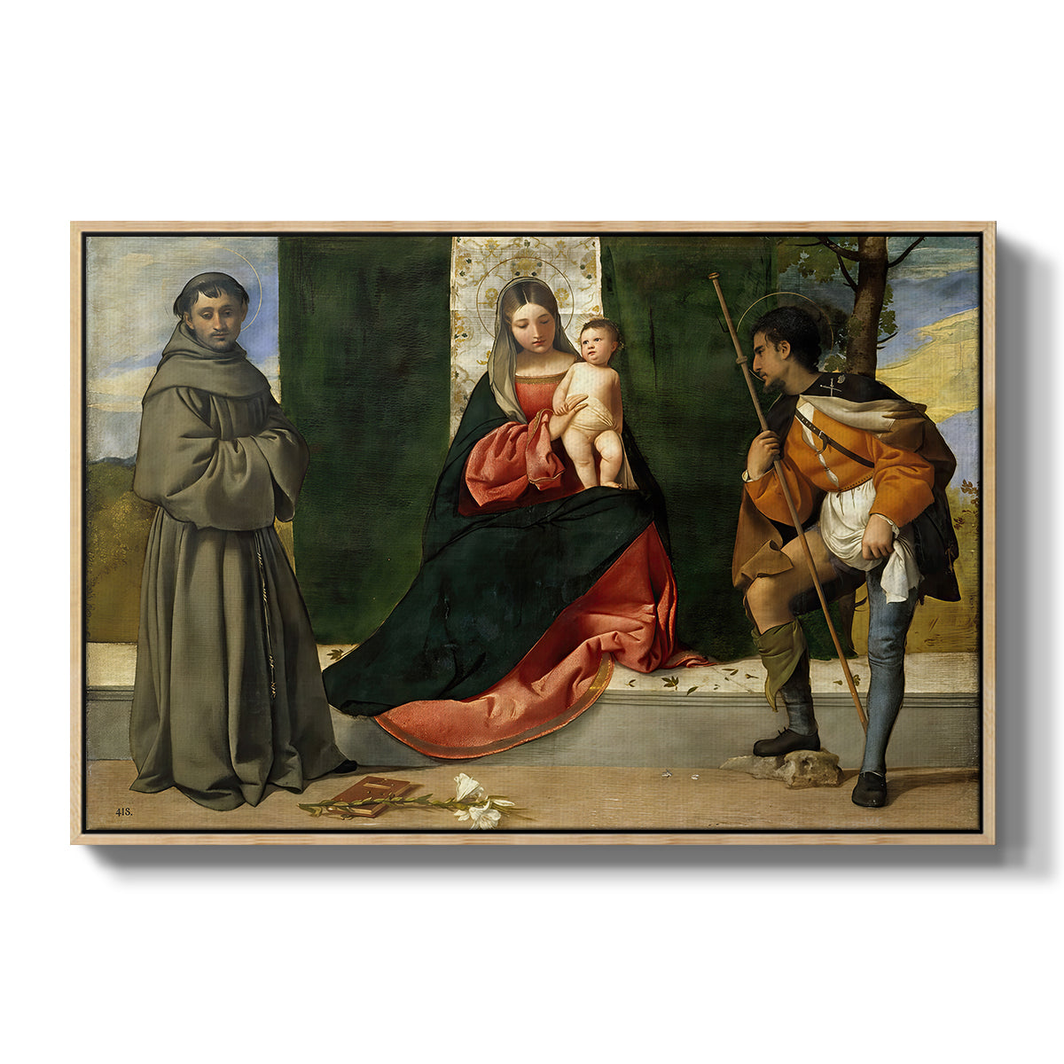 Madonna and Child with Saints Anthony of Padua and Roch, c. 1510 - Floater Framed Canvas Print