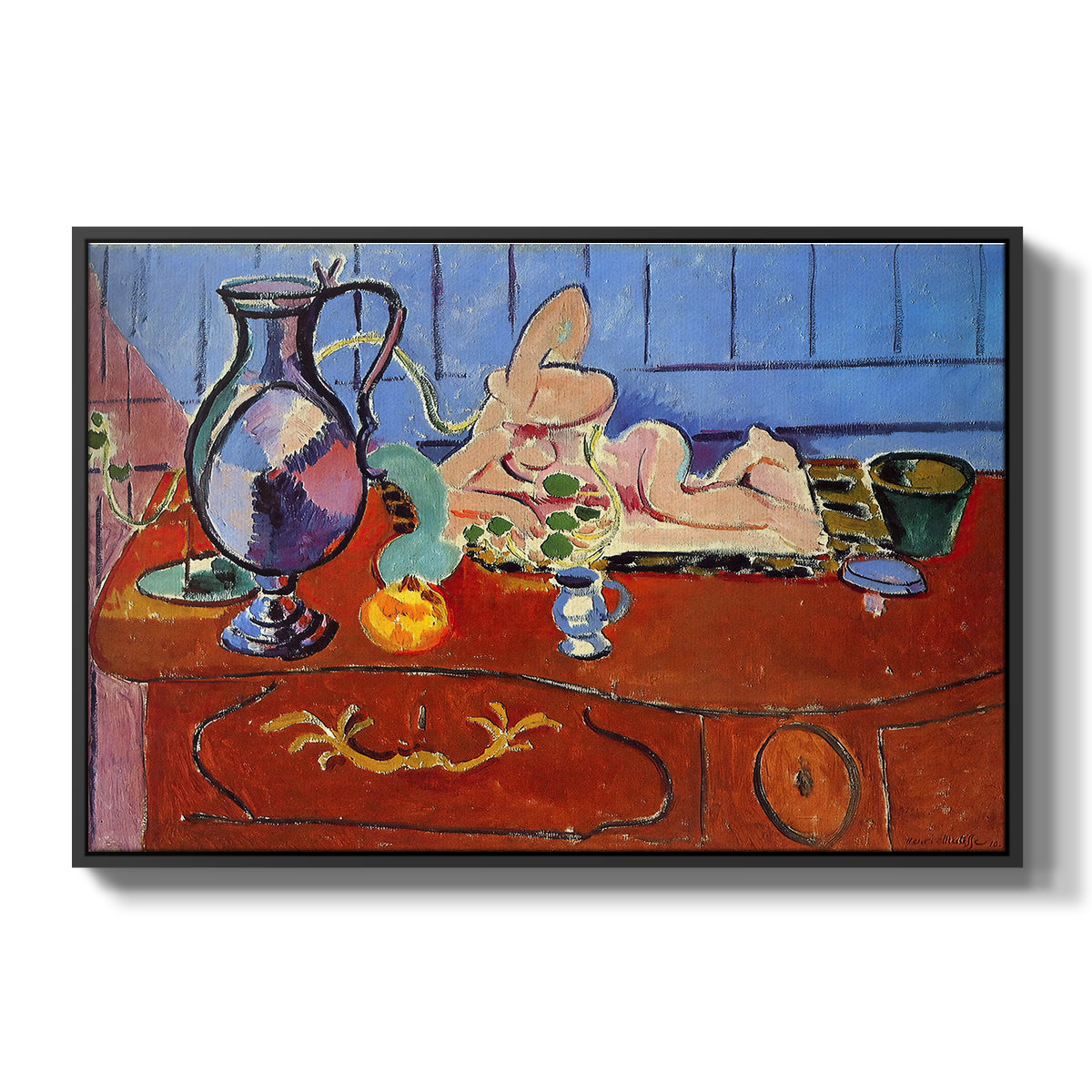 Still Life with a Pewter Jug and Pink Statuette, 1910 - Floater Framed Canvas Print