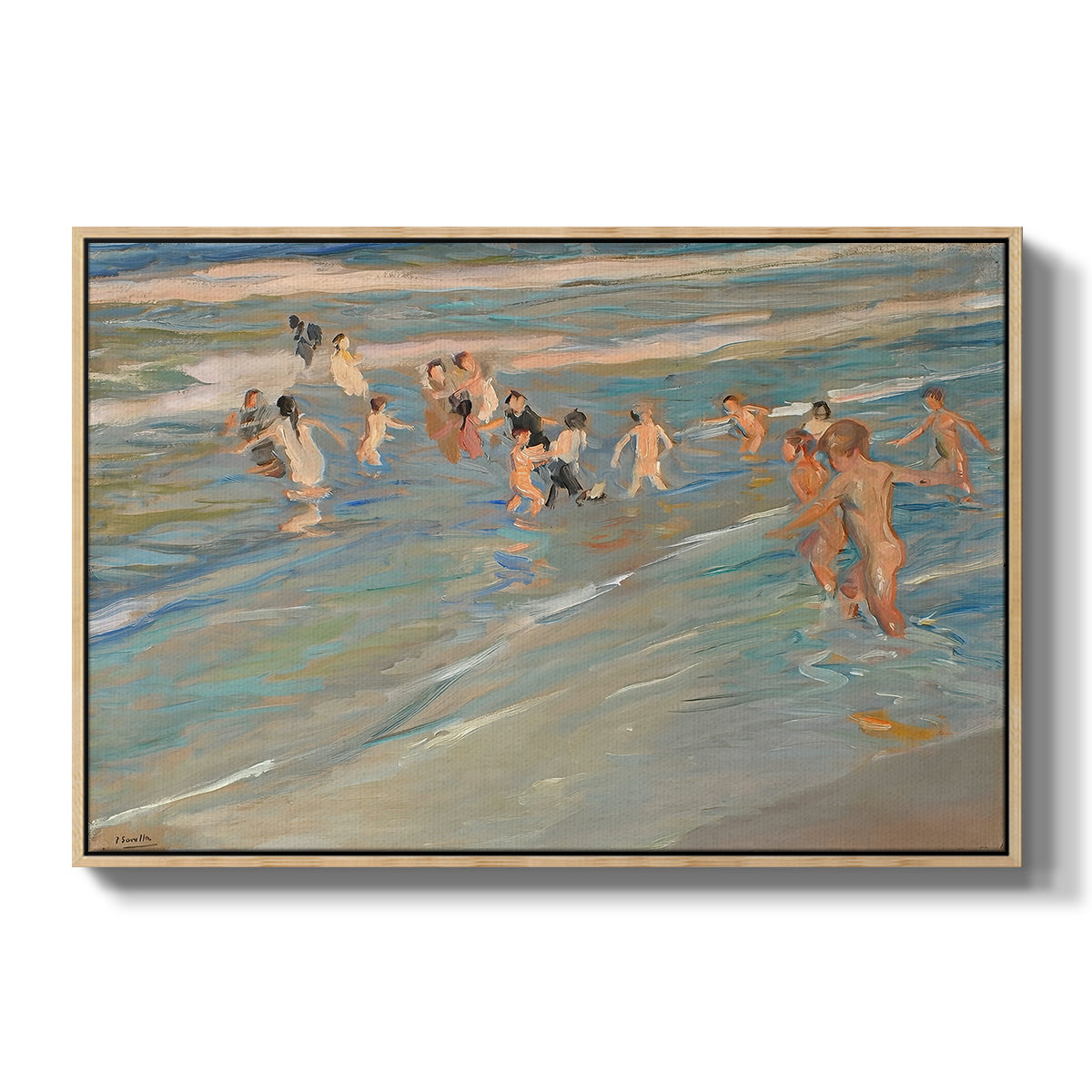 Children Playing on the Beach in Valencia, c. 1908 - Floater Framed Canvas Print